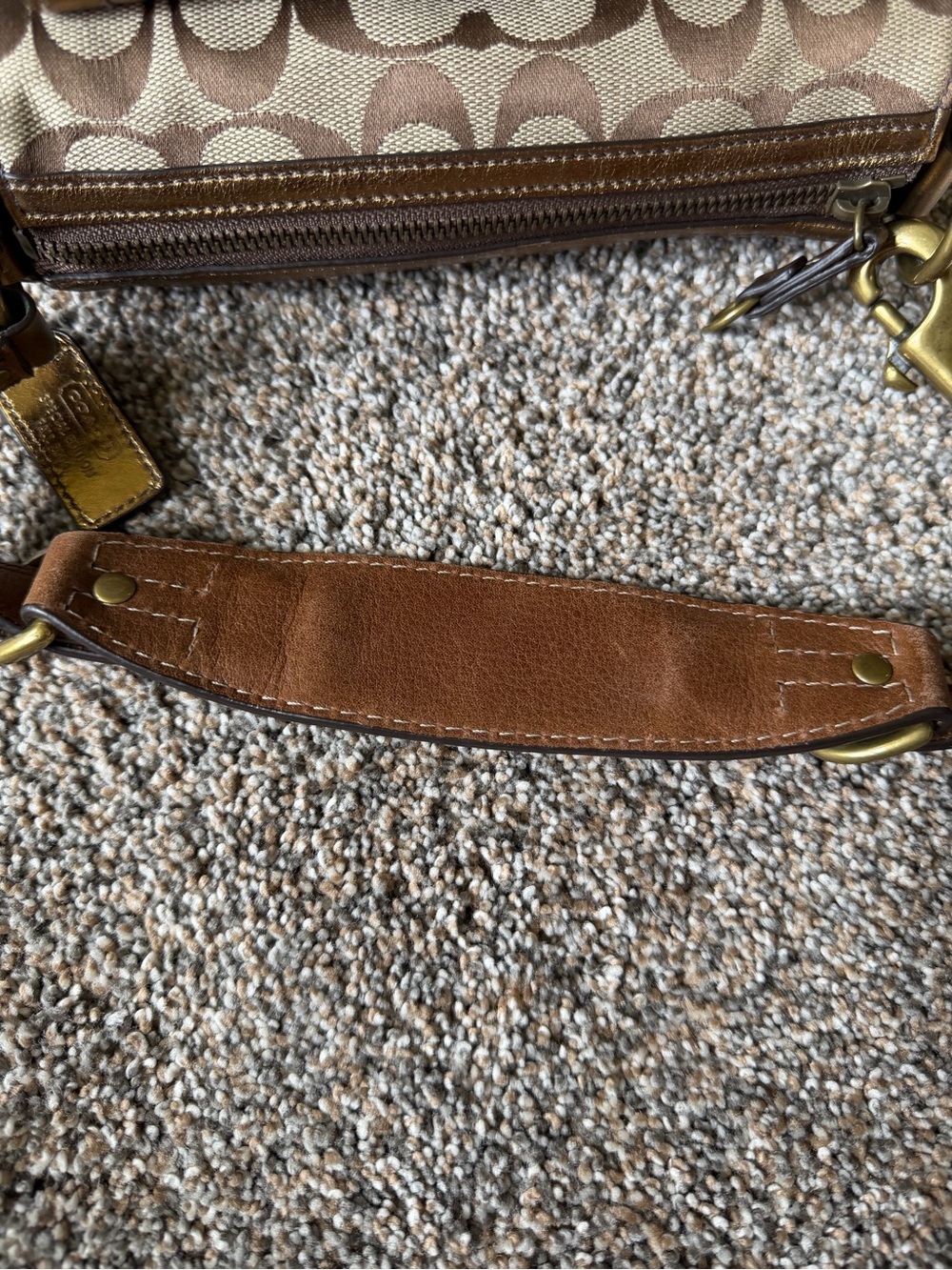 Coach Brown Signature Canvas Shoulder Bag with Metallic Bronze Leather Accents - Picture 9 of 16
